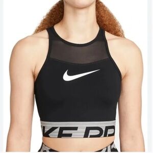 Nike Pro Dri-FIT Cropped Black Mesh Cropped Tank Size Extra Small